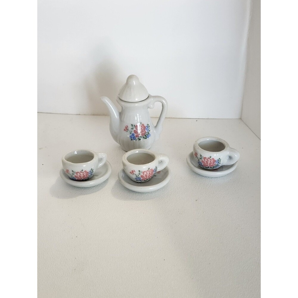 Doll Furniture  Dollhouse Miniature Porcelain Coffee Tea pot Cup Set 7 Pieces